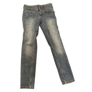 Free People Mid Rise Braided Skinny Jeans Women Size 25 Boho Hippie Festival